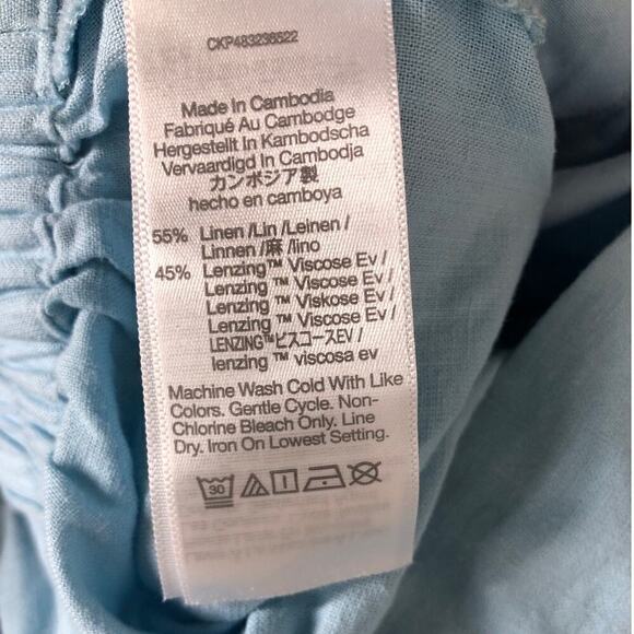 Madewell Pants Petite Pull-On Straight Crop Linen Blend Blue Heron NWT Size 14 - Picture 9 of 11